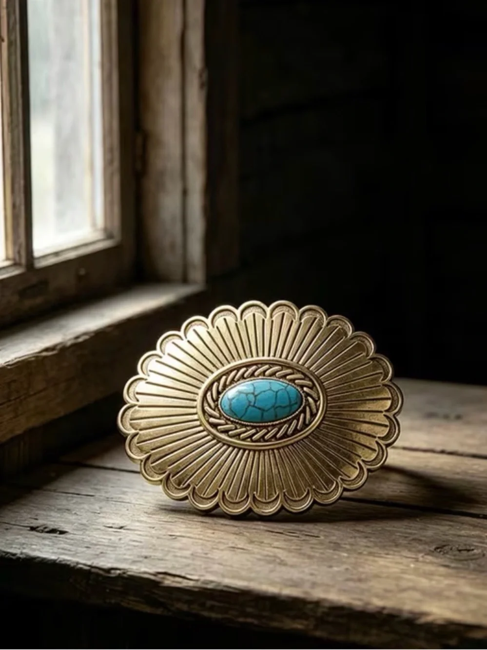 Western Hair Barrette With a Turquoise Accent Brass Decorative